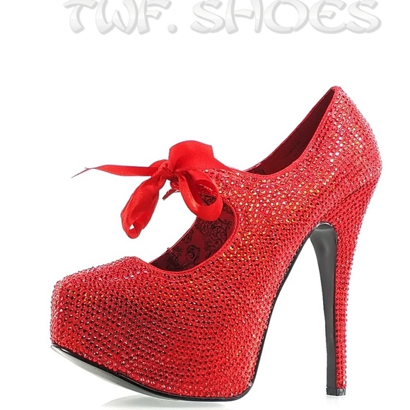 Red Rhinestone Platform High Heel Shoes Mary Jane